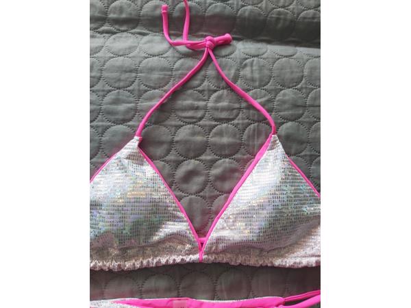 2 delige bikini roze zilver glitter L