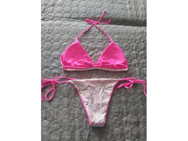 2 delige bikini roze zilver glitter L