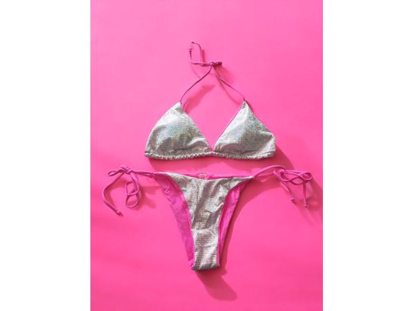 2 delige bikini roze zilver glitter L