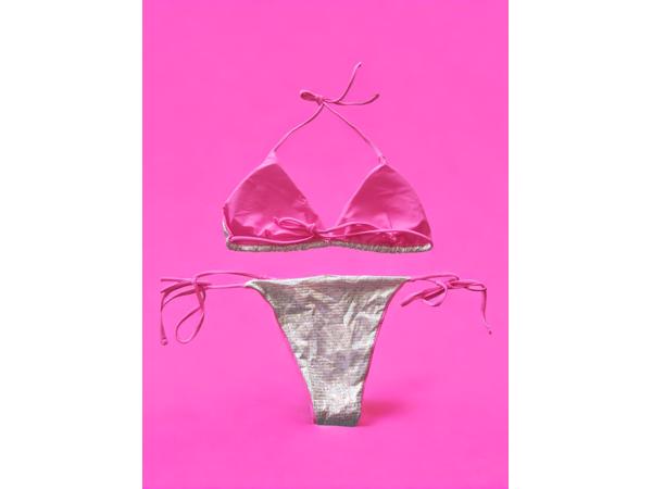 2 delige bikini roze zilver glitter L