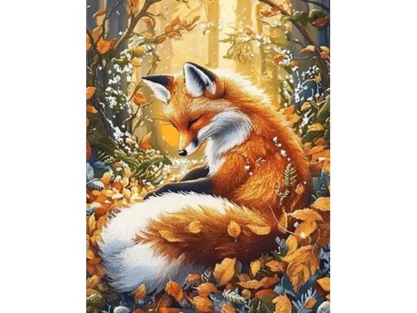 50x40cm Diamond Painting Vos in het bos (rond) nr 84
