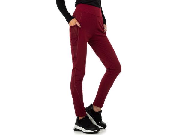 Fashion legging doorschijnende zakken wijnrood S/M 36/38