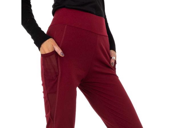 Fashion legging doorschijnende zakken wijnrood S/M 36/38