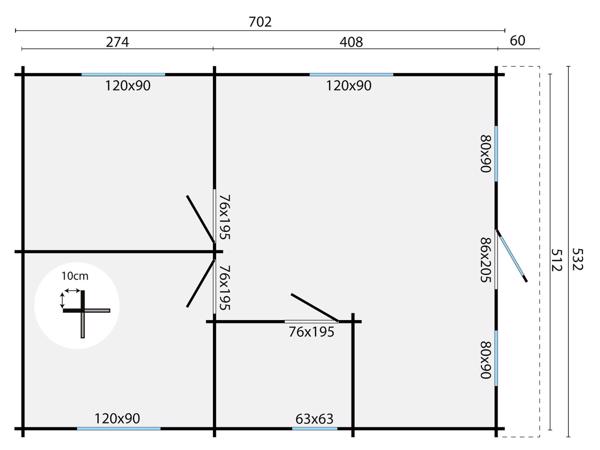Blokhut - Tuinhuis Cadiz | 44 mm | onbehandeld