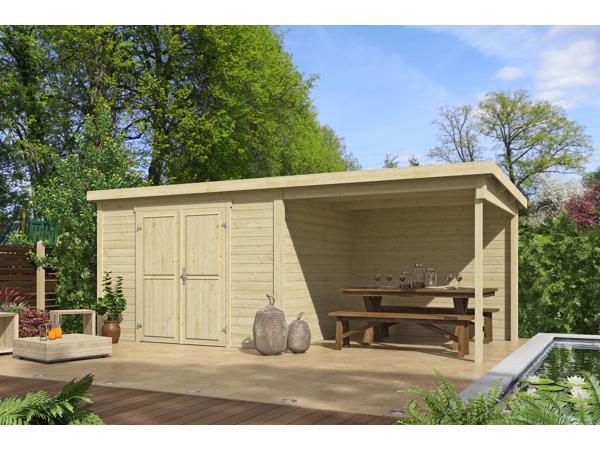 Blokhut met overkapping Kjeld 550x250 onbehandeld vuren
