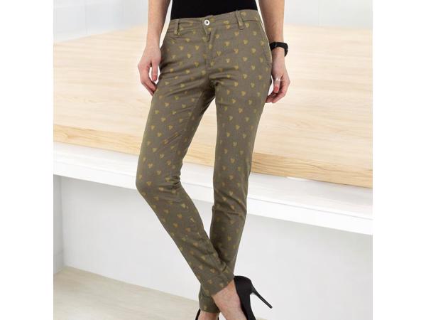 Place du Jour bedrukte broek met gouden cactus opdruk khaki