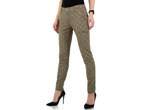 Place du Jour bedrukte broek met gouden cactus opdruk khaki