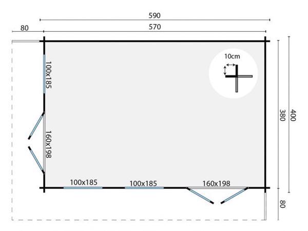Blokhut - Tuinhuis Hildegard | 44 mm | vuren onbehandeld