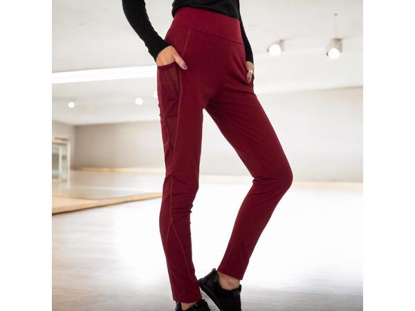 Fashion legging doorschijnende zakken wijnrood S/M