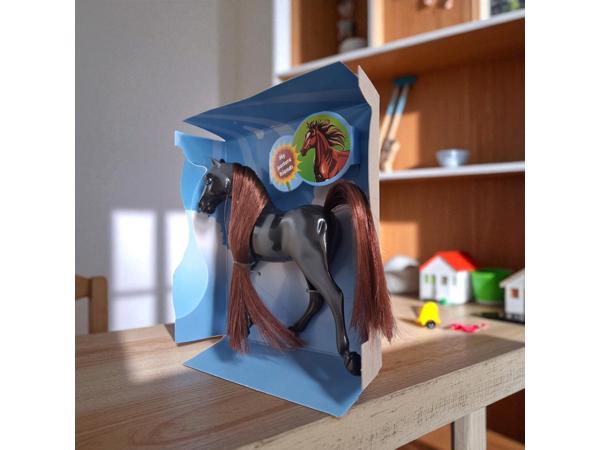 Little horse speelpaard zwart grijs gevlekt bruin haar