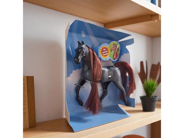 Little horse speelpaard zwart grijs gevlekt bruin haar