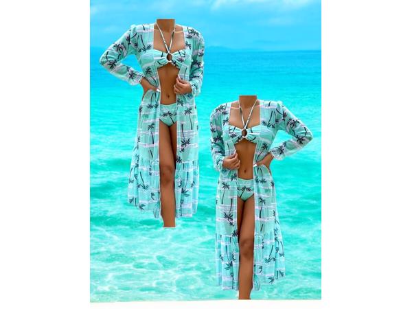 3 delige bikini palmbomen blauw 2XL