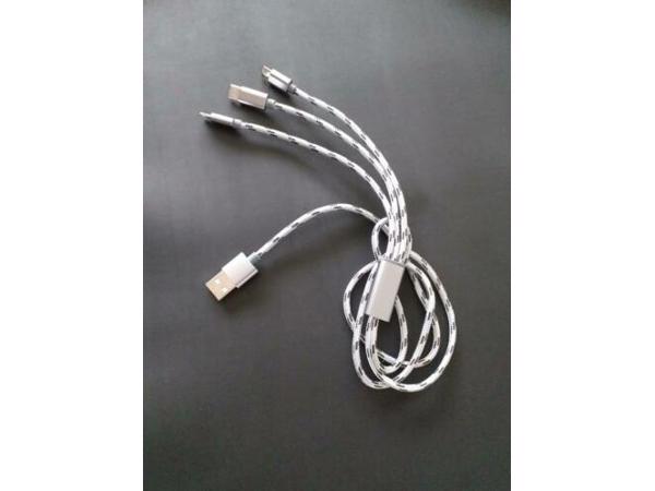 3 in 1 oplaadkabel Lightning, Micro USB, USB. iPhone/Samsung