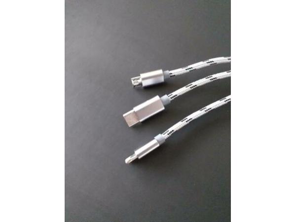 3 in 1 oplaadkabel Lightning, Micro USB, USB. iPhone/Samsung