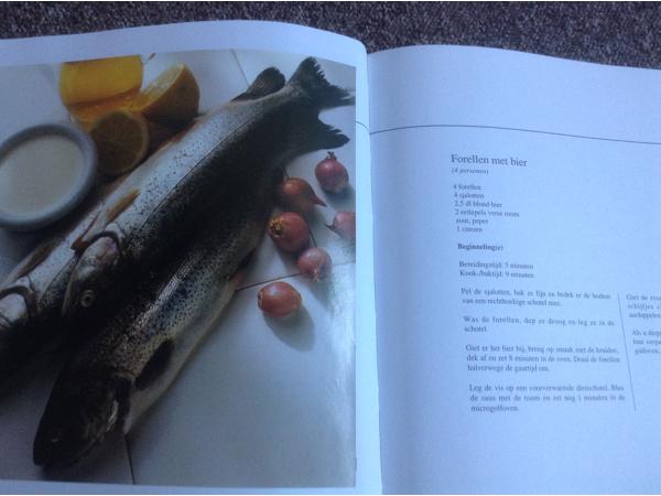 Twee kookboeken één met rundsvlees en één met microgolfoven,