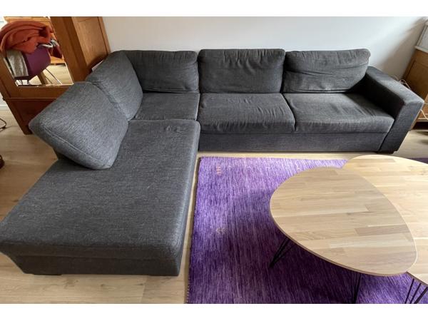 Hoekbank met chaise longue rechts dondergrijs