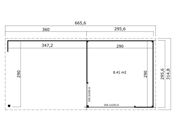 Blokhut met overkapping Julia 295x295 onbehandeld vuren