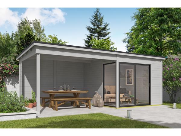 Blokhut met overkapping Julia 295x295 onbehandeld vuren