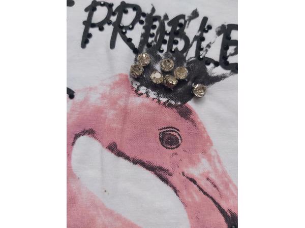 Glo-Story t-shirt flamingo open schouders wit 158